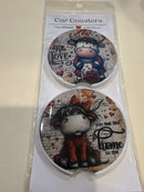 Car Coaster Ceramic. Custom Made Highland Cow "Hello Love" Set of 2