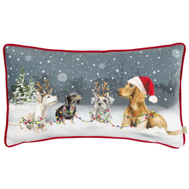 Cushion - Christmas Dog Scene Polyester Filled Size 30 x 50cm