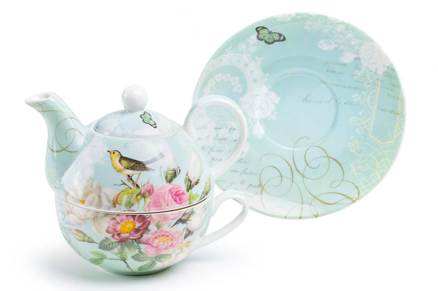 Tea For One Set - Robin's Rose Garden Fine Porcelain
