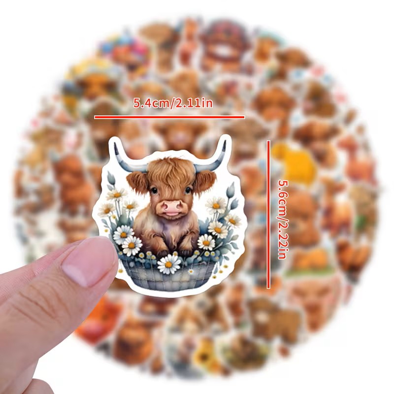 HIghland Cow Stickers 55 Pcs (assorted designs)