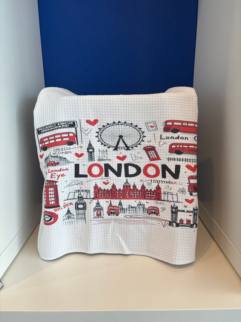 Tea Towel. Handmade London Classic Icons 15" x 27"