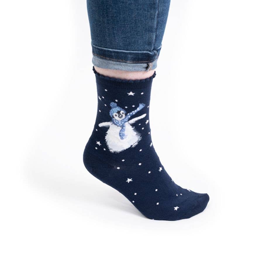 Penguin Christmas Sock - Winter Wonderland - Navy