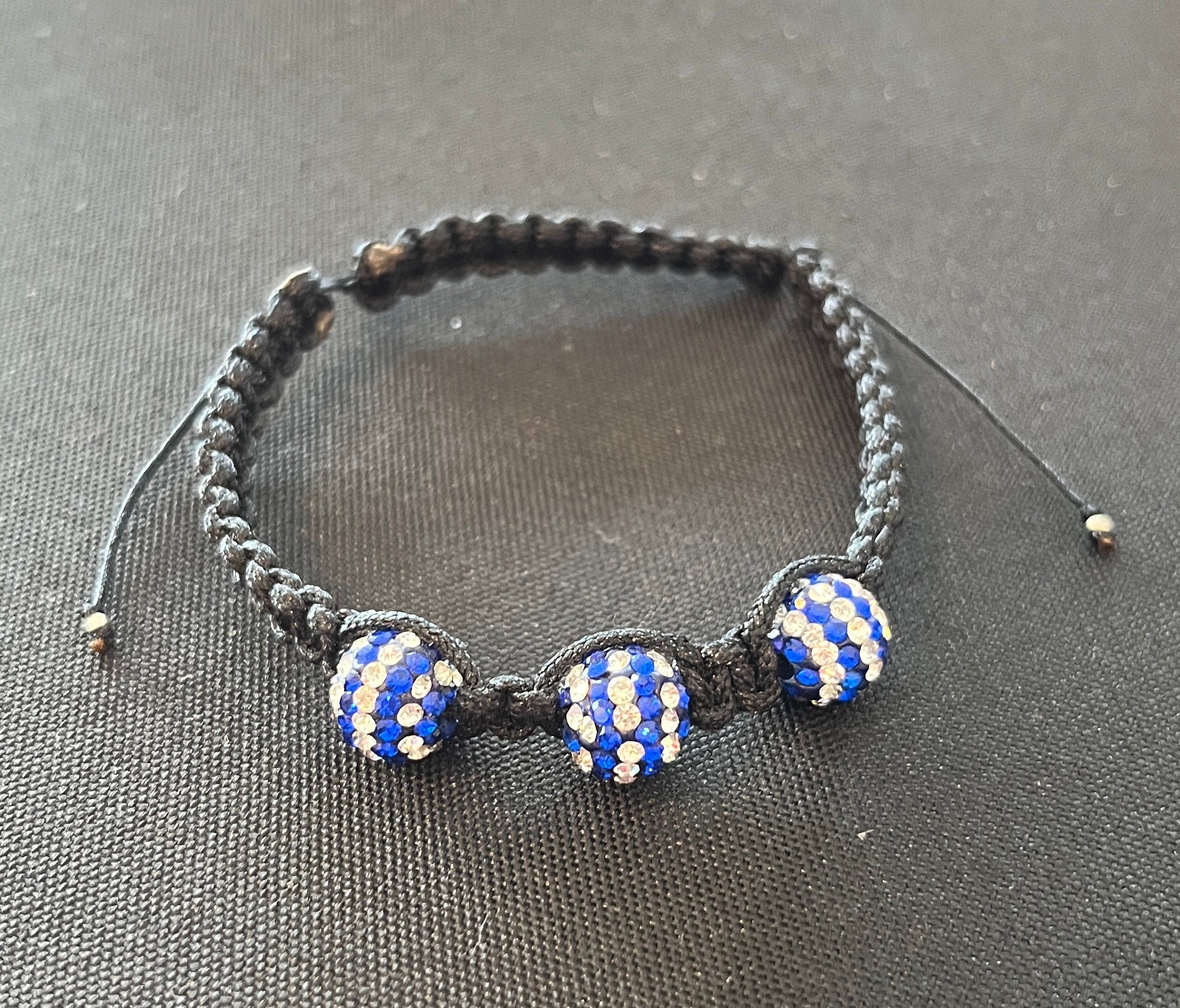 Bracelet - Black Macrame with Blue/Silver Glitter Bead