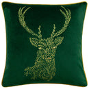 Cushion Cover only - Forest Fauna Stag Velvet Piped Cushion Emerald/Gold: 19.6 x 19.6"
