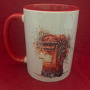 Mug 15oz. Custom Made Postbox with Lantern & Flowers (red inner & handle)