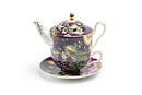 Tea For One Set - Peacock Lotus Garden Plum Fine Porcelain