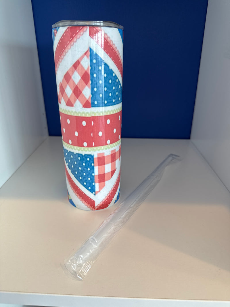 Tumbler 20 oz. Custom Made Flowered Print Union Jack with Slide Zip with straw