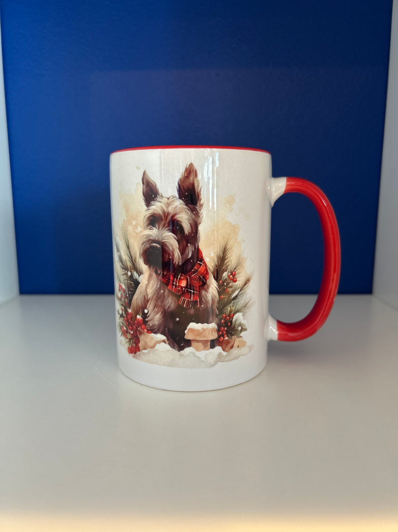 Mug 15oz. Custom Made Christmas Scottie Dog with red inner and handle.