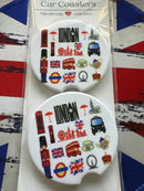 Car Coaster - Custom Made - London- Big Ben, Heart Union Jack, Taxi, etc - Ceramic, Set of 2