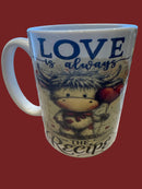 Mug 15oz. Custom Made Highland Cow "Love is always The Recipe"