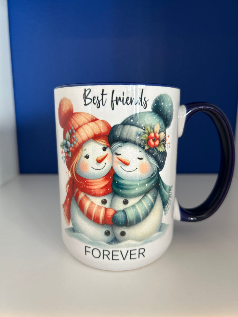 Mug 15oz. Custom Made Best Friends Forever Dark Blue inner and handle.