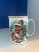 Mug 15oz. Custom Made Robin with Santa Hat on Birdhouse Mug