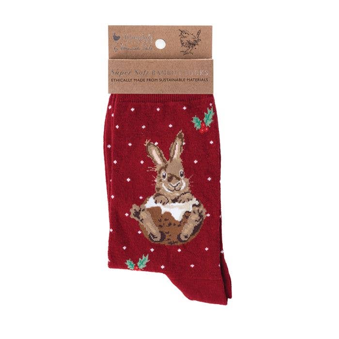 Christmas Sock - Christmas Pudding Bunny - Red