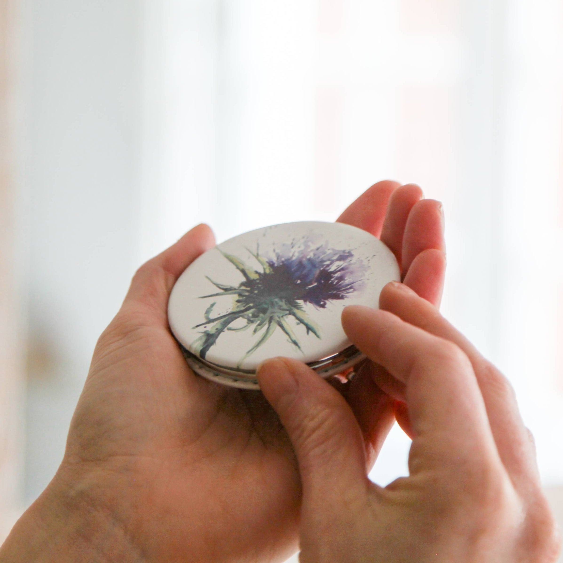Compact Mirror - Thistle Design Watercolour