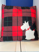 Cushion Cover - White and Black Scottie Dog with Tartan Background (Pillow Insert not included) 18" x 18"