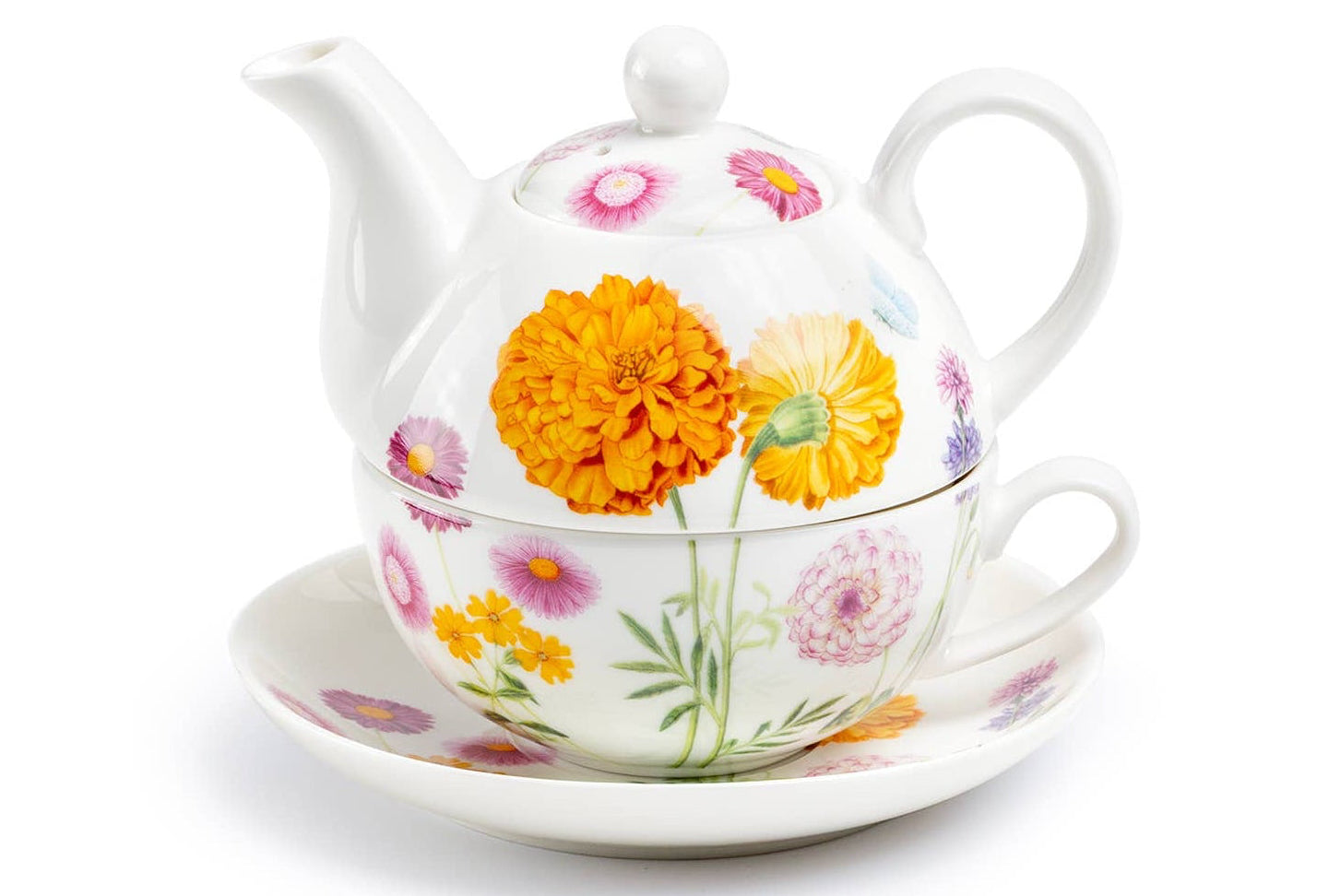 Tea For One Set - Dahlia Bloom Fine Porcelain