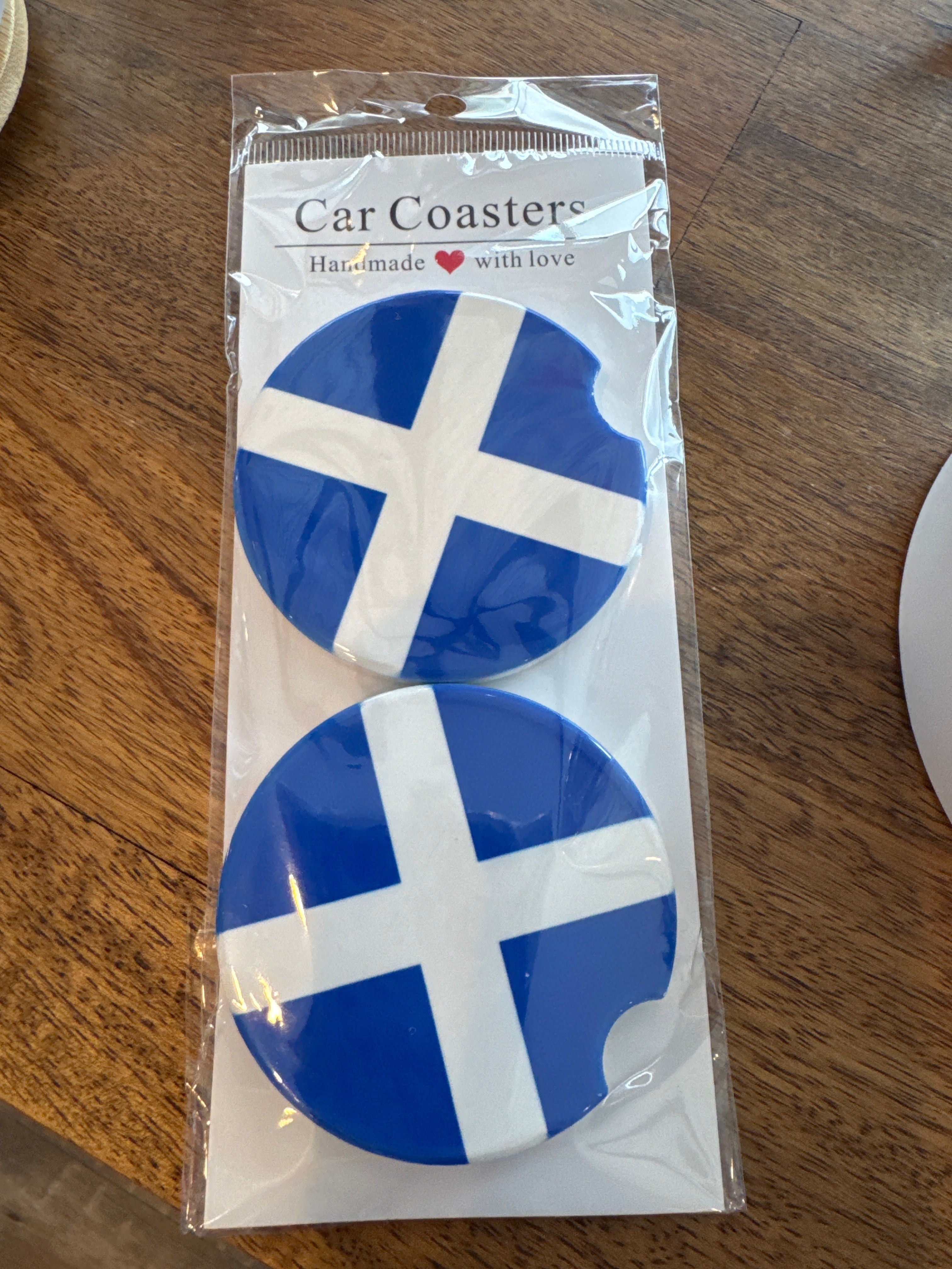 Car Coaster Handmade - Scottish Flag - Ceramic, Set of 2