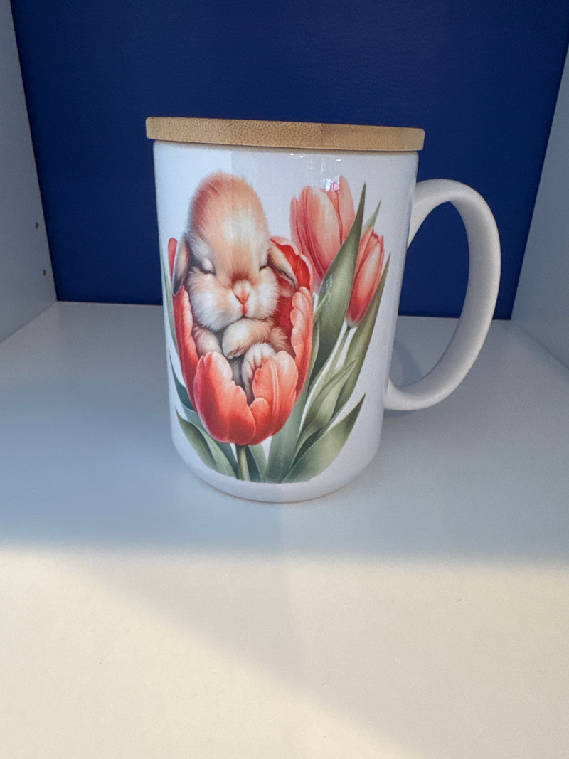 Mug 15oz. Custom Made Easter Bunny in Pink Flower