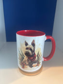 Mug 15oz. Scottie Dog Wearing Tartan Scarf. Includes Lid/Coaster.