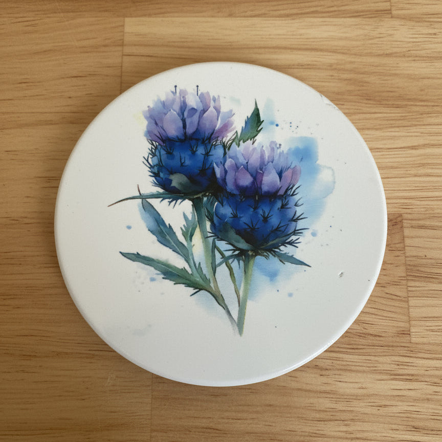 Coaster Handmade - Two Thistles Blue