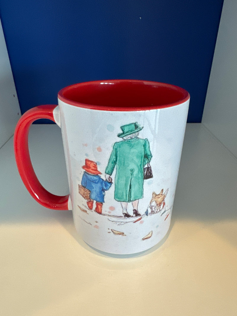 Mug 15oz. Custom Made The Queen hand in hand with Paddington Bear