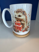 Mug 15oz. Custom Made Hedgehog with Parcels and pinecones