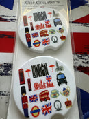 Car Coaster - Custom Made - London- Big Ben, Heart Union Jack, Taxi, etc - Ceramic, Set of 2