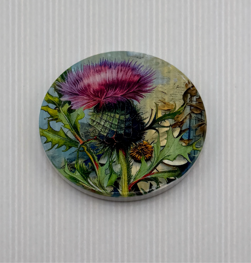 Coaster. Custom made Thistle (pink) Designs may vary.