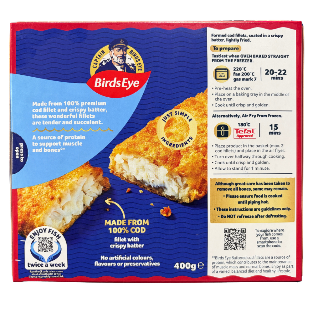 Birds Eye Battered Cod Fillets 4pk 400g