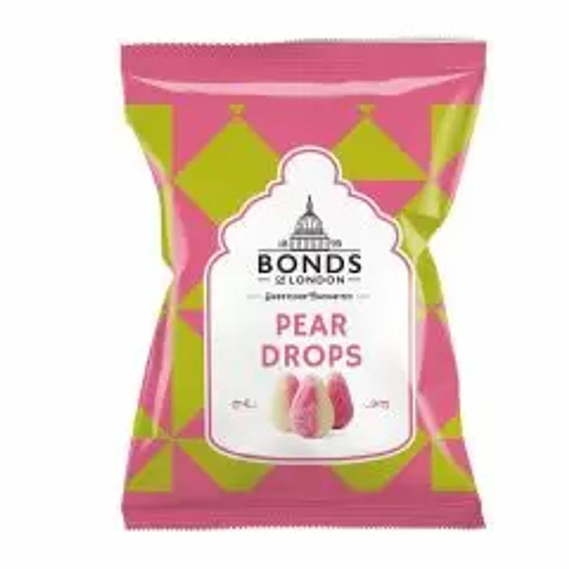 Bonds Pear Drops 130g x12  Sugar coated pear flavoured boiled sweets