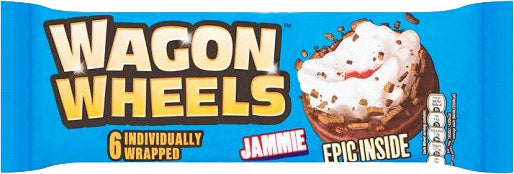 <p data-mce-fragment="1">Burtons Wagon Wheels Jammie is a delicious snack that combines the classic flavors of marshmallow and jam in a soft, crumbly cookie. Made with real fruit preserves, each bite is bursting with 100% natural goodness. Perfect for on-the-go snacking or as a sweet treat with tea.</p> <p data-mce-fragment="1">&nbsp;</p>