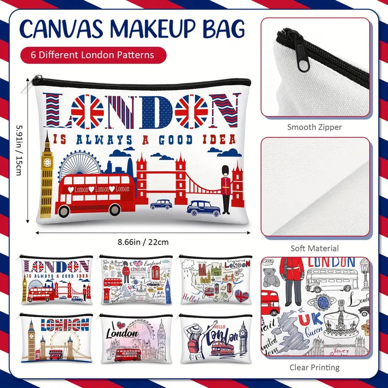 Cosmetic - London Themed Icons Canvas Bag (One Sided & Assorted Design)