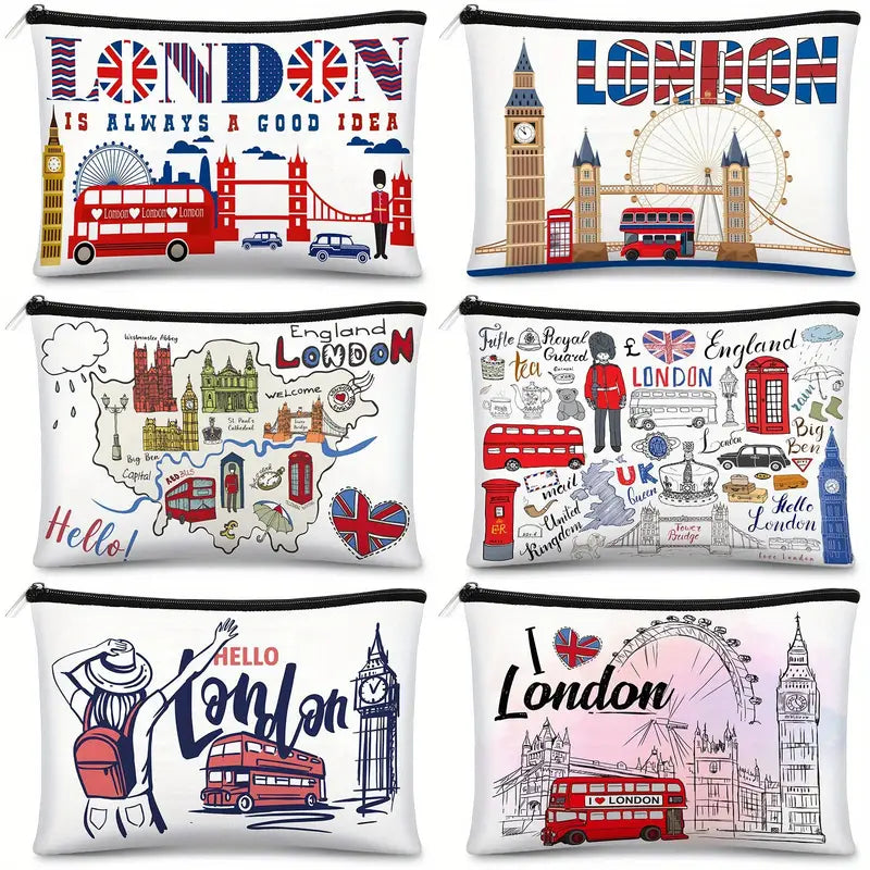 Cosmetic - London Themed Icons Canvas Bag (One Sided & Assorted Design)