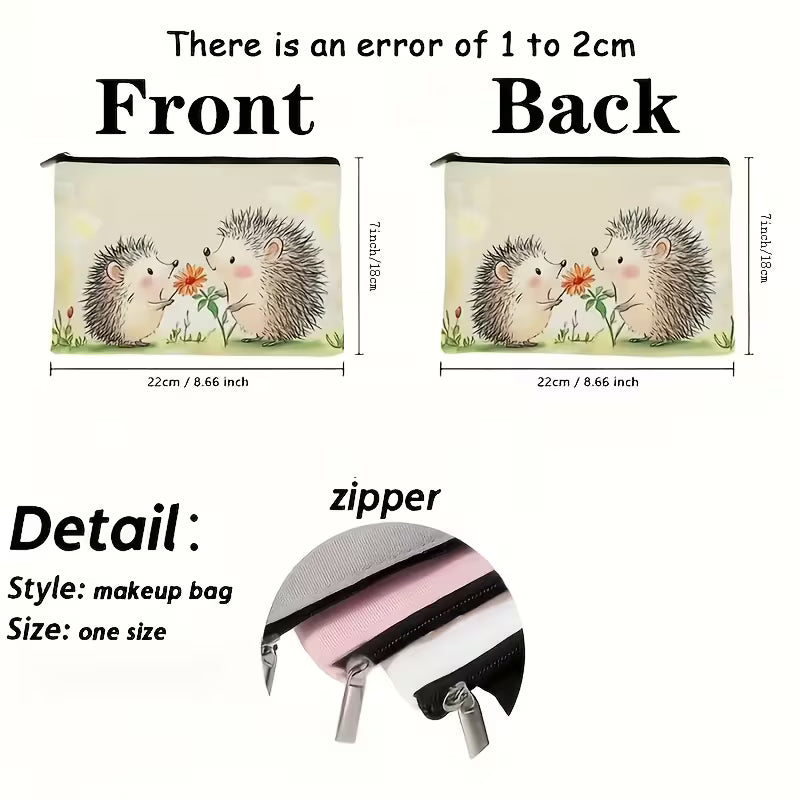 Cosmetic -Cute Hedgehog & Floral Design Size- 8.6" x 7" Assorted Designs