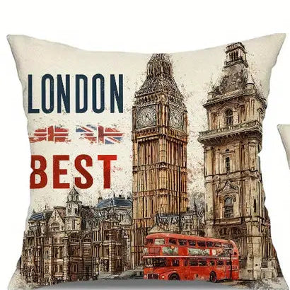 Cushion Cover - Watercolour Print London Best Big Ben, Union Jack etc Size -18" x 18" (Pattern on one side - Pillow Insert not included)