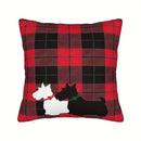 Cushion Cover - White and Black Scottie Dog with Tartan Background (Pillow Insert not included) 18" x 18"