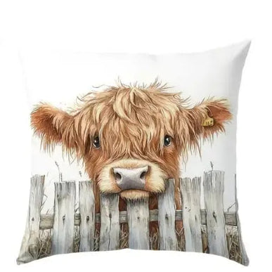 Cushion Cover - Cutie Highland Cow (Cover Only & Pattern on one side) Size 17.7" x 17.7"
