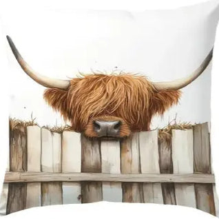 Cushion Cover - Highland Cow (Cover Only & Pattern on one side) Size 17.7" x 17.7"