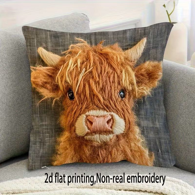 Cushion Cover Only (Print on One Side)  - 2D Printed Highland Cow - Approx Size  20"