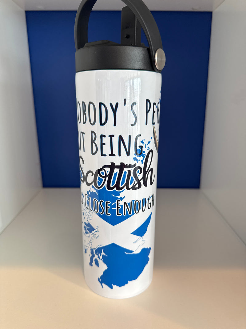 Tumbler 20oz. Custom Made Highland Cow with (Nobody's Perfect But Being Scottish Is Close Enough) with Swivel Handle &amp; Straw