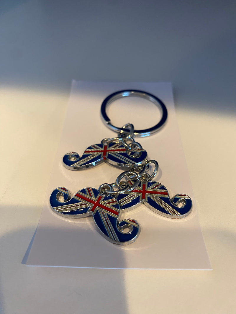 Key Ring. UK Flag 3 Moustache Charm