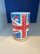 Mug 15oz. Custom Made Flowered Print Union Jack with wood lid or coaster.