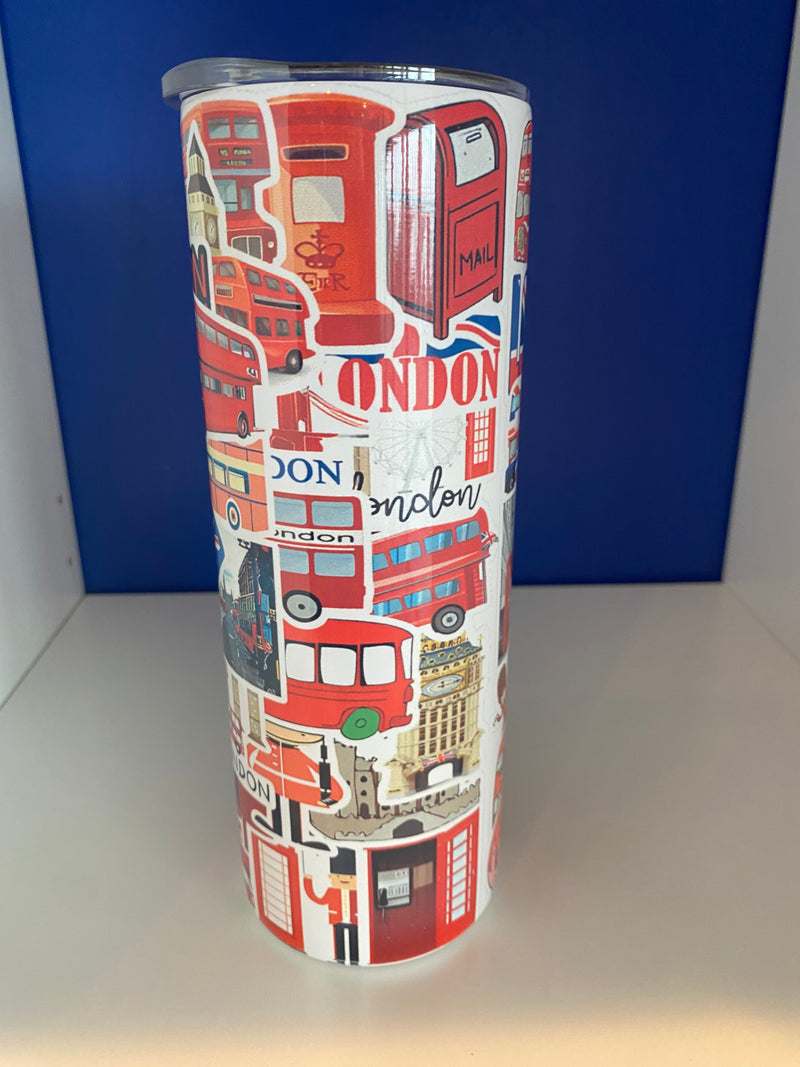 Tumbler 20oz. Custom Made London Icons (Stickers) with Straw.