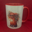 Mug 15oz. Custom Made Postbox with Lantern & Flowers (red inner & handle)