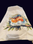 Tea Towel - Custom Made Cute Robin sitting on a Branch