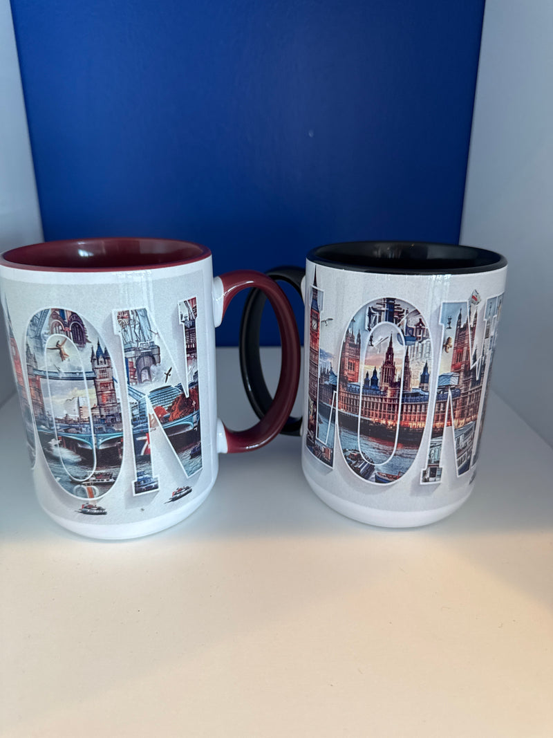 Mug 15oz. Custom Made London with London icons.