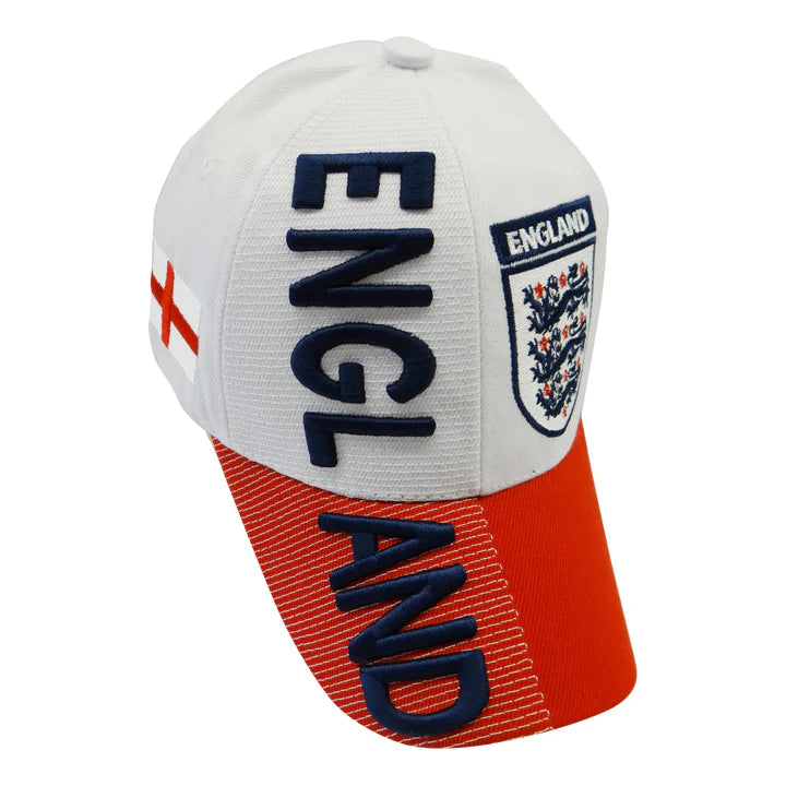 Hat - 3D England White & Red with Adjustable Velcro Strap