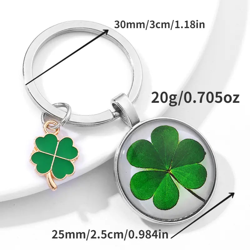 Key Ring. Irish Four Leaf Clover with Charm x 1 (21/4" x 1")