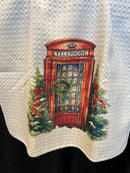 Tea Towel 15" x 27" - Custom Made Telephone Box with Christmas Wreath and Trees