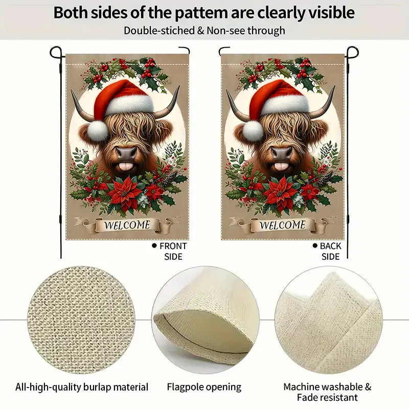 Garden Flag - Christmas Highland Cow 18" x 12" (Pole not included)